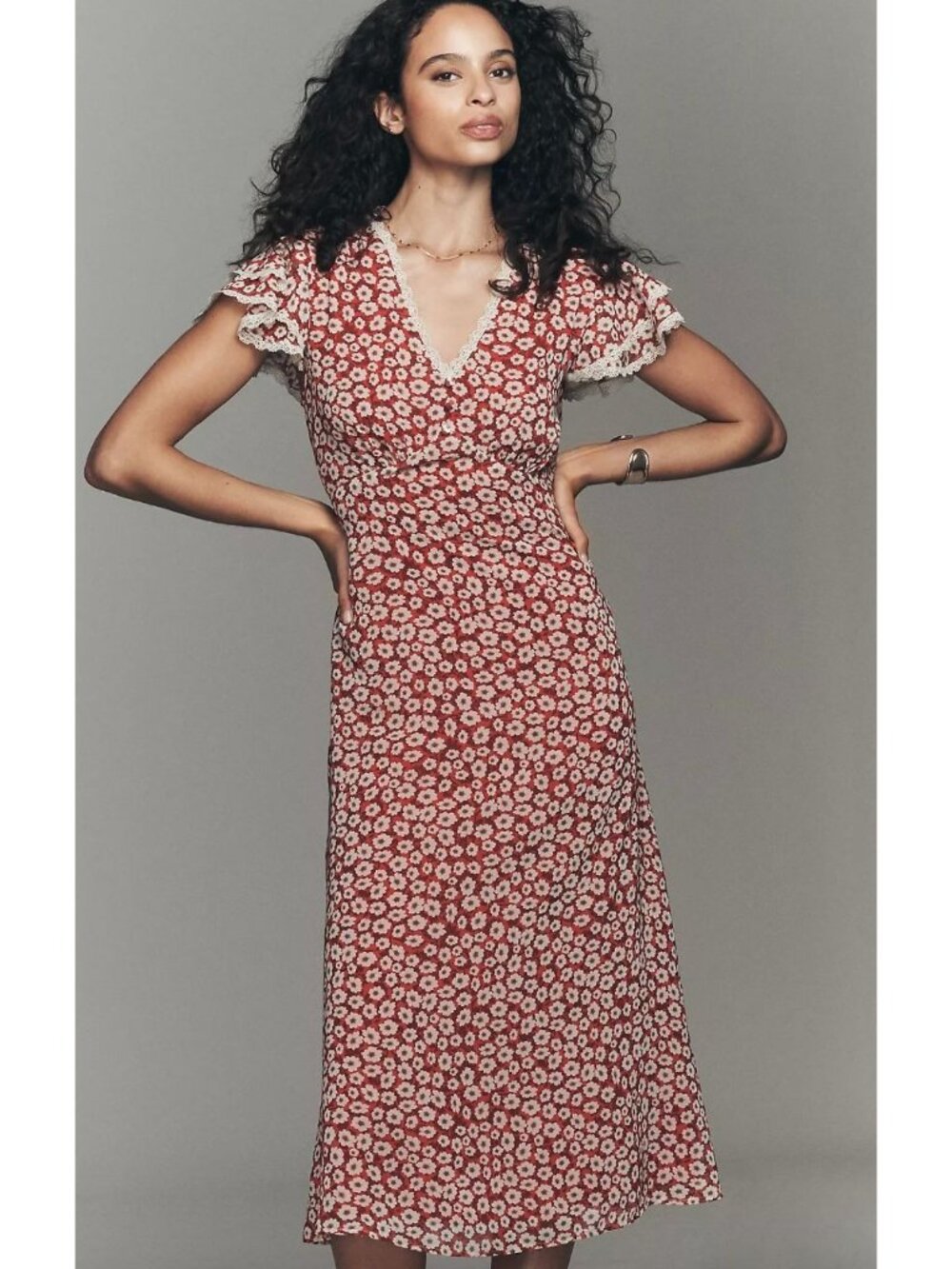 Anthropologie Exquise V-Neck Flutter-Sleeve Midi DressSize Medium 90s Slip